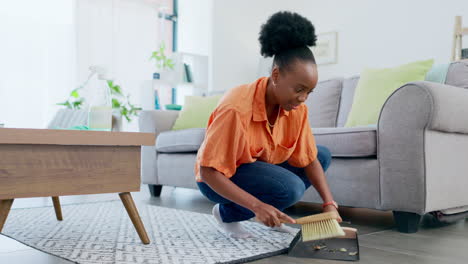 sweeping, cleaning and black woman in home living