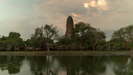 ancient thai temple at sunset