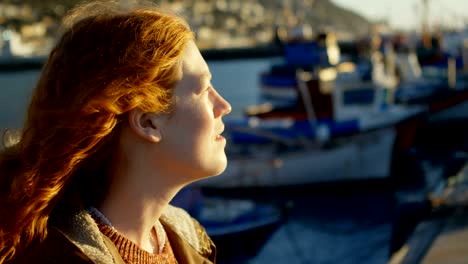 mujer derramando sus ojos en el muelle 4k