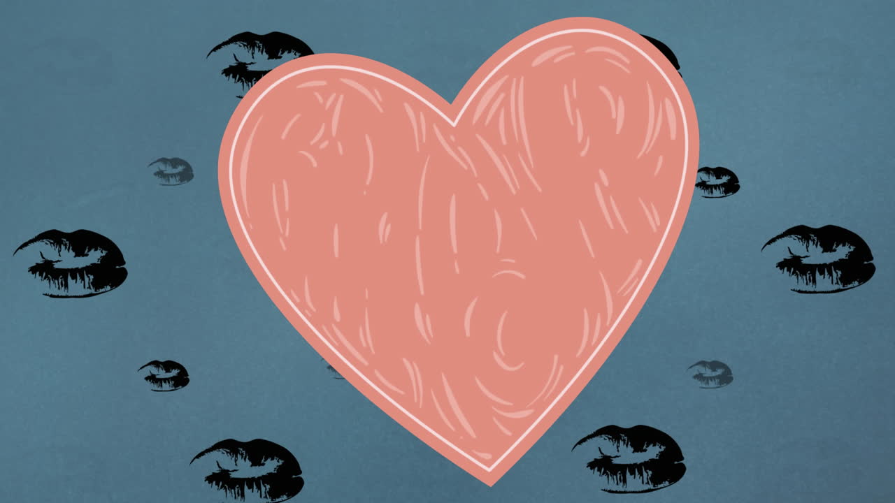 파란색 배경 에 있는 심장 과 입술 아이콘 의 애니메이션