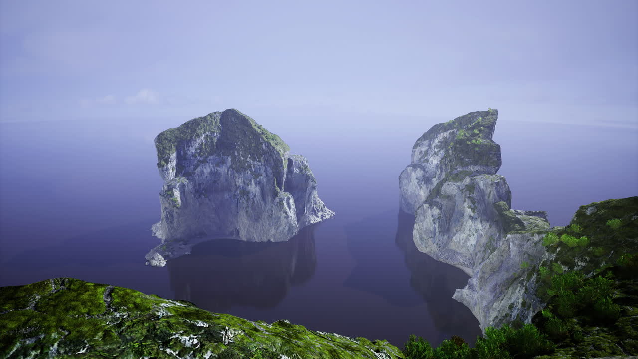 Stunning cliffs rise above calm waters under a serene sky at dusk