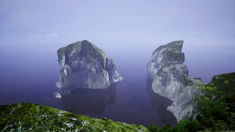 stunning cliffs rise above calm waters under a serene sky at dusk