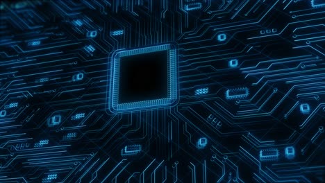 futuristic circuit board technology luminous chip structure electric flow data artificial