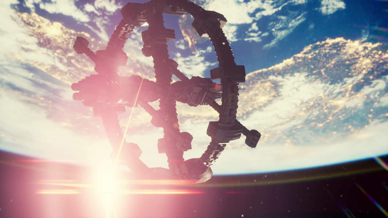 매우 상세한 거대한 우주선이 지구에 접근하고 있습니다.