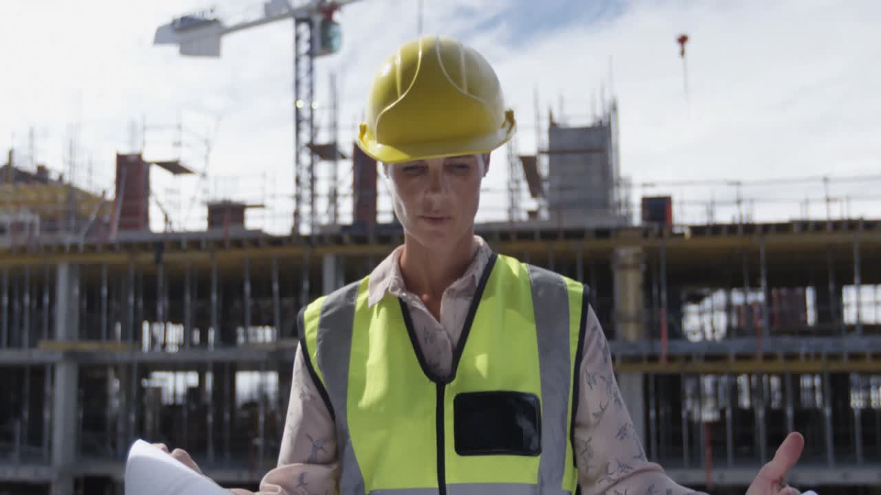 ingeniera mujer mirando el plano 4k