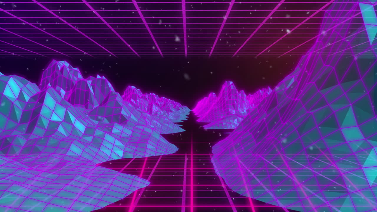 animación de nieve cayendo sobre montañas digitales