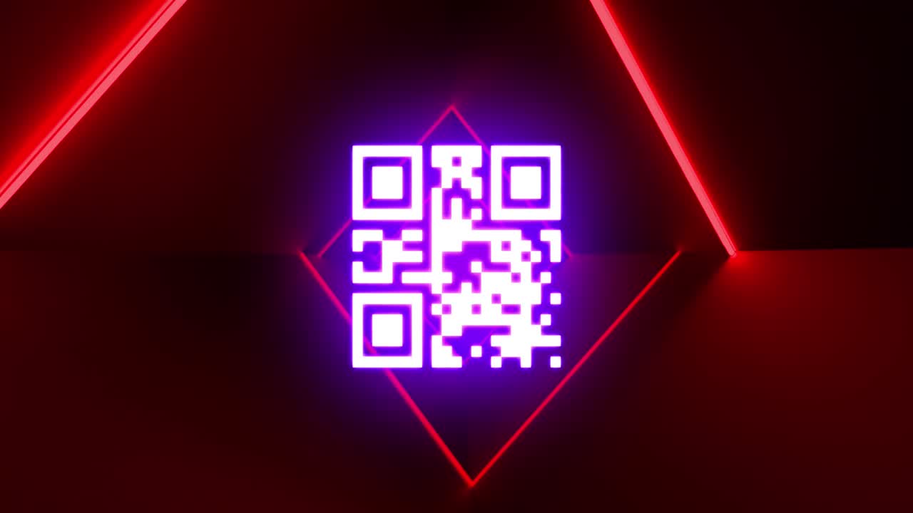 animación del código qr que brilla sobre un fondo de neón rojo