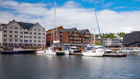 View-of-a-marina-in-Tromso,-North-Norway