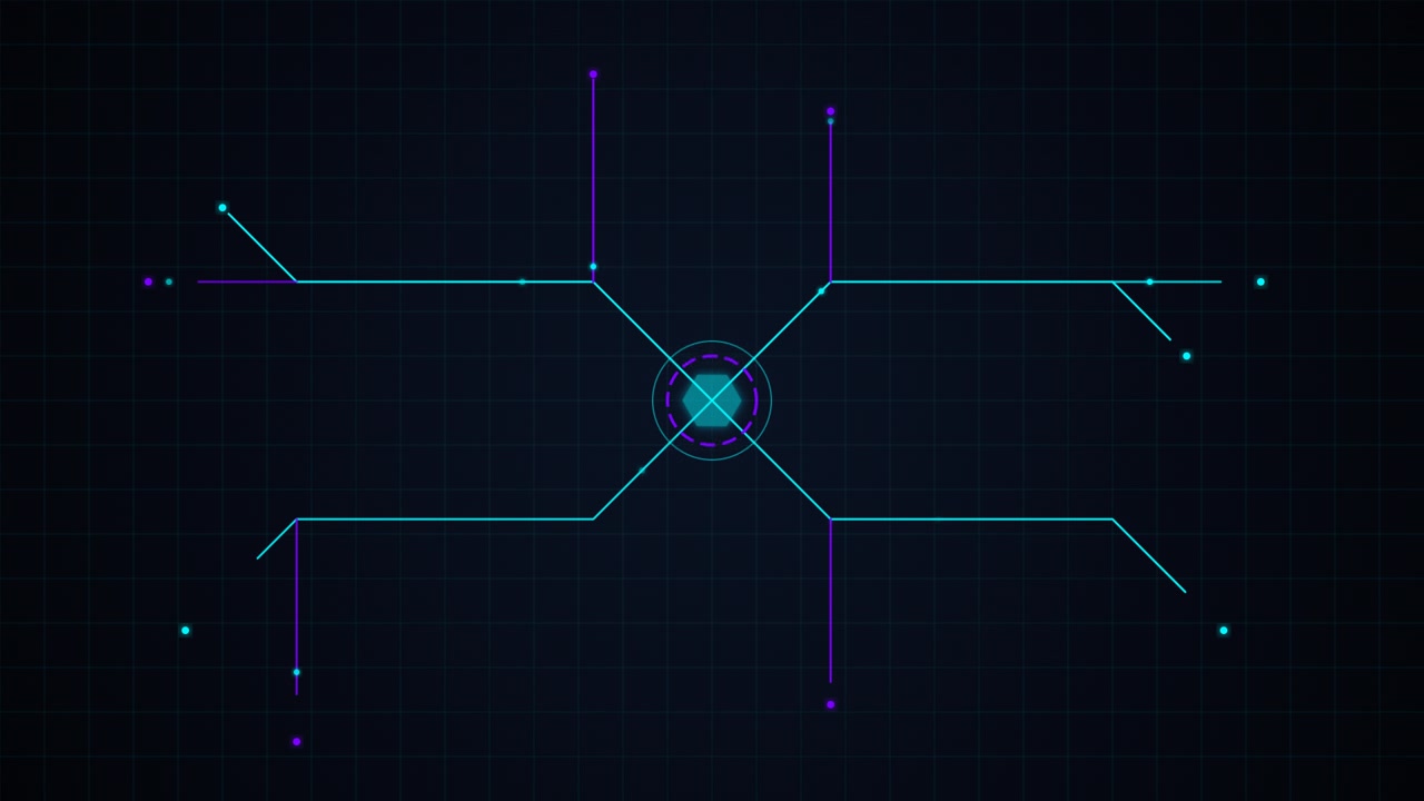 Digital HUD Interface Expanding with Geometric Lines and Nodes
