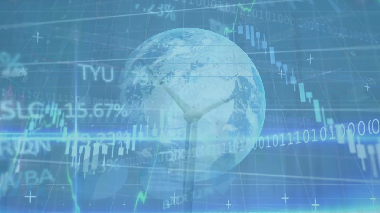 Animering av finansiell databehandling över vindturbin och jordklot