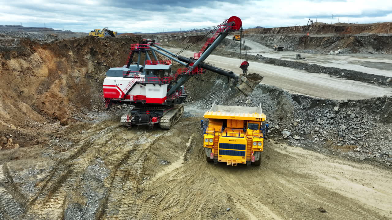 Open-pit Mining Operation with Excavator and Dump Truck