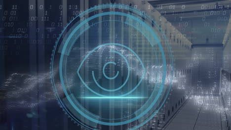 animation of search icon and data processing over computer servers