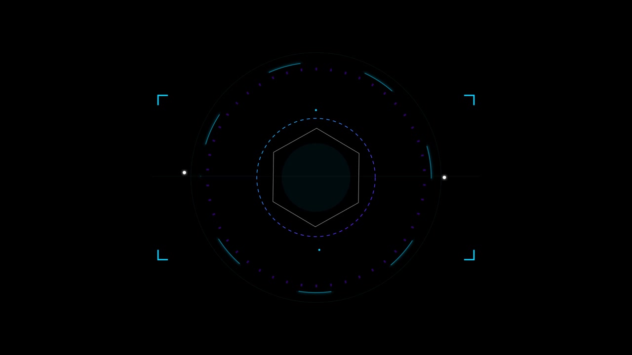 Futuristic Digital HUD Interface with Rotating Hexagonal Elements