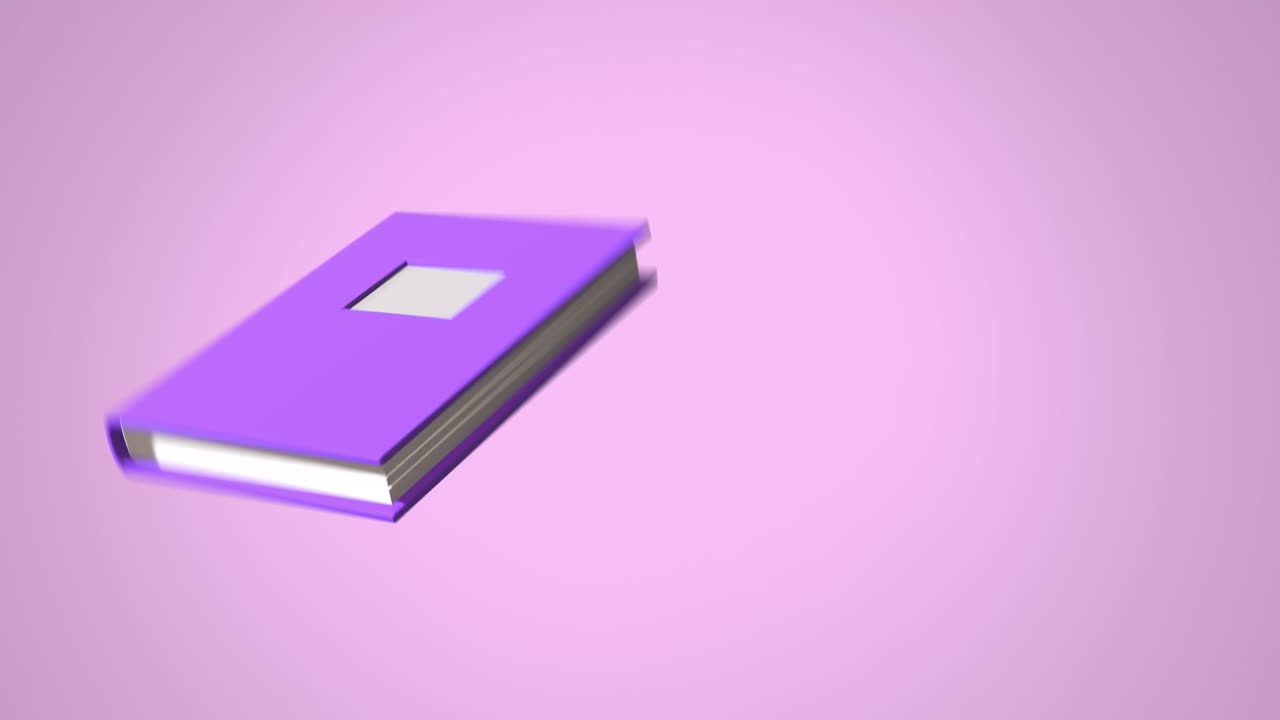 Animazione di un quaderno viola in movimento su sfondo rosa