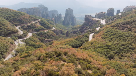 meteora, greece: stunning aerial views of the monasteries and winding roads