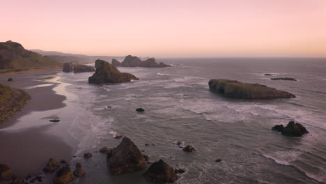 Myers-Creek-near-Gold-Beach,-Southern-Oregon,-USA,-aerial-footage,-taken-during-sunset
