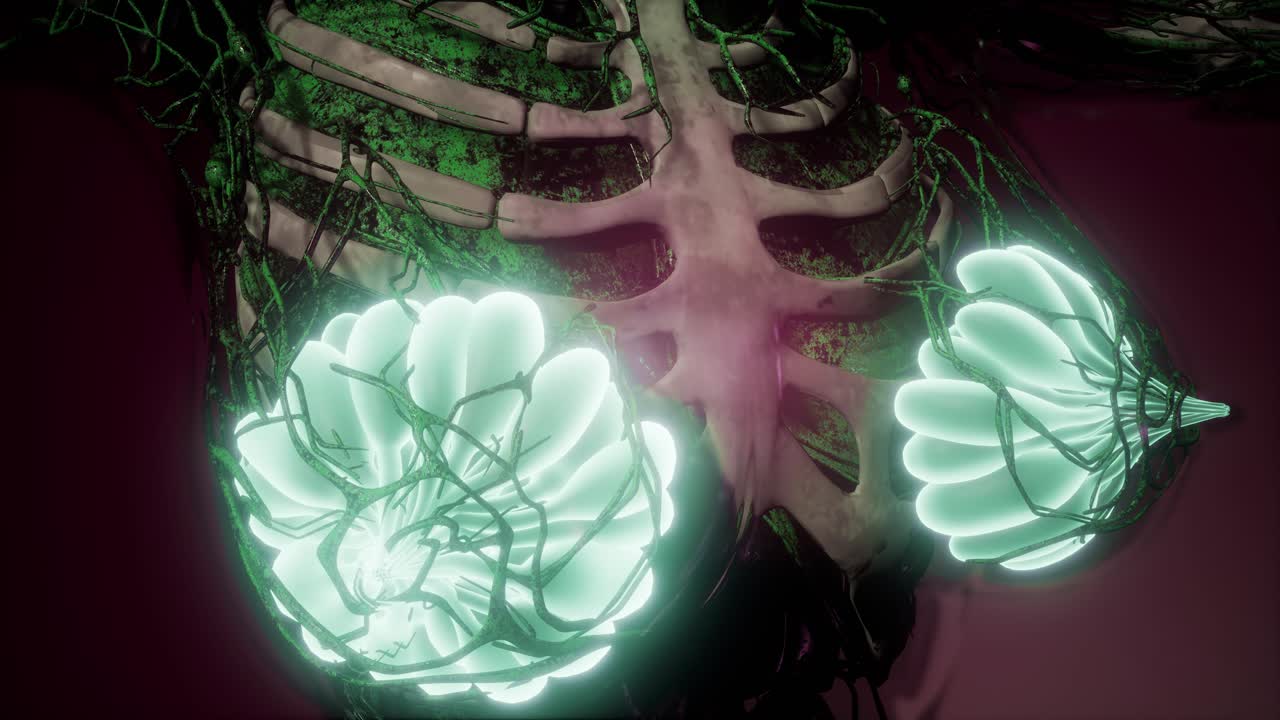 눈에 보이는 빛을 가진 인간의 몸 유방선