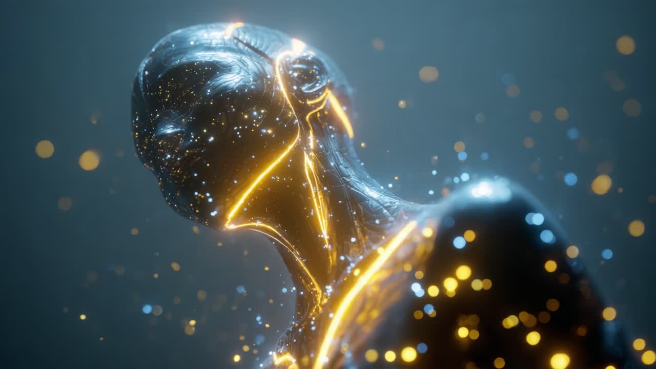 A Stunning Exploration of Synthetic Humanity: An Artistic Representation of a Futuristic Robot with Glowing Features and Cosmic Elements