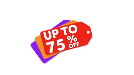 up to 75% off sale advertisement on sale price tags in red, orange, and purple