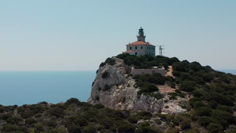 sušac, adriatic sea, croatia - a lighthouse perched on a rocky, forested island, overlooking the azure sea - aerial drone shot