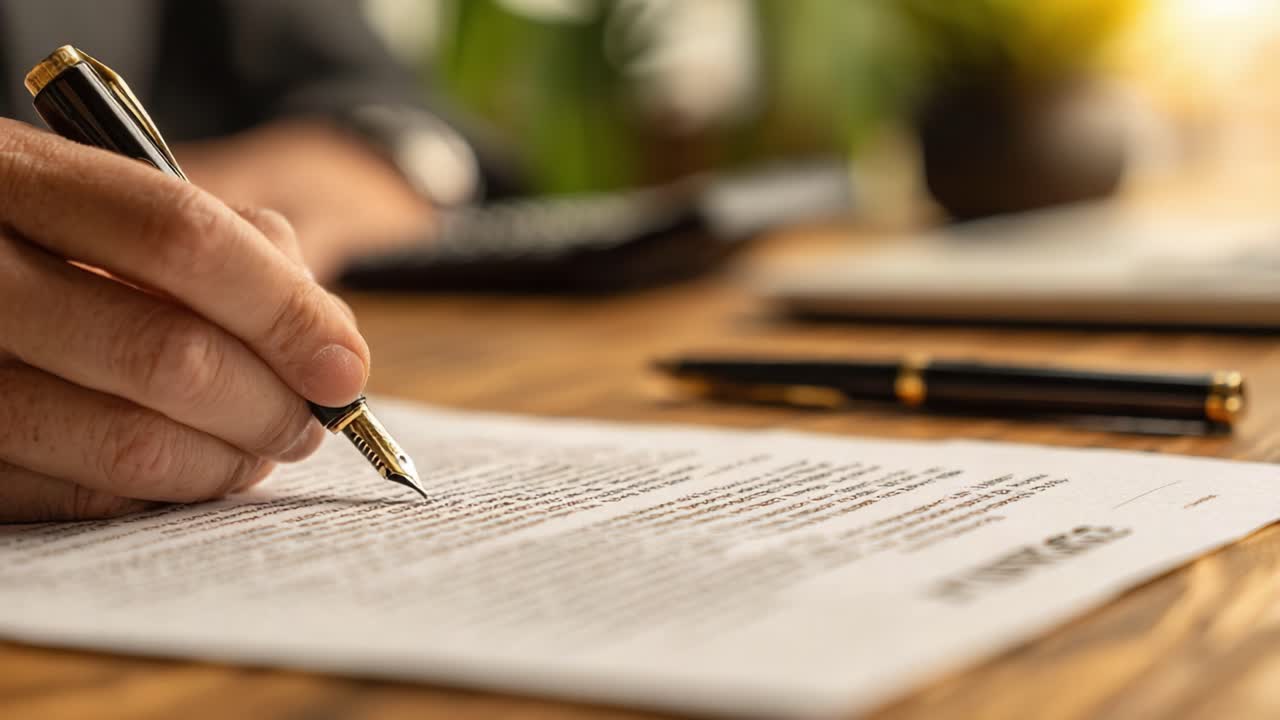 Uma pessoa assinando documentos importantes, destacando a arte da comunicação manuscrita em um ambiente profissional