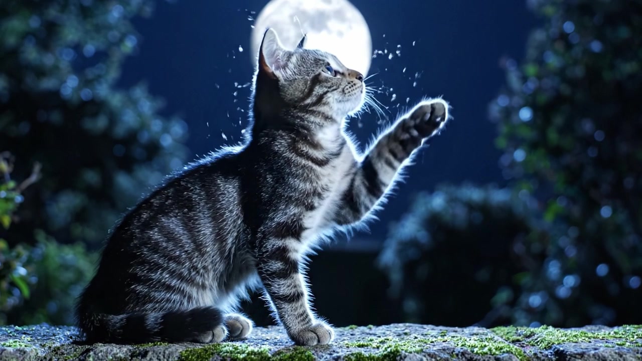 Kucing Penasaran Menatap Bulan Purnama: Pemandangan Malam yang Tenang Menangkap Keajaiban dan Keindahan Alam dengan Cahaya Penerangannya