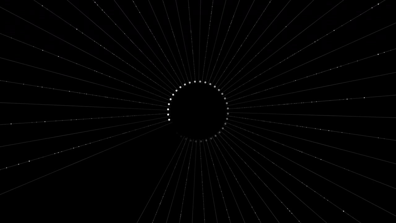 Minimal radial dot visual with thin white lines expanding from a black center clean symmetry and