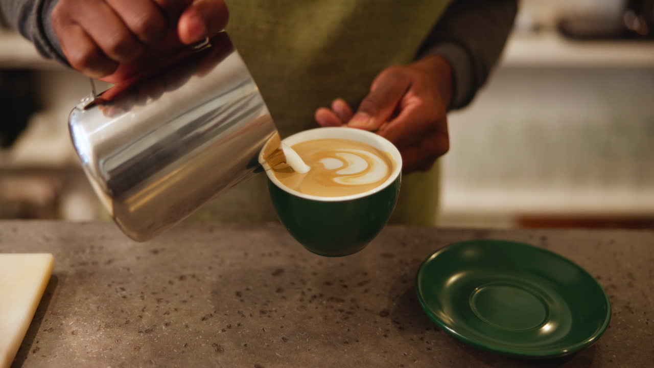 Barista creating latte art