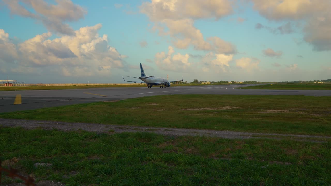 Airplane takeoff from the runway.