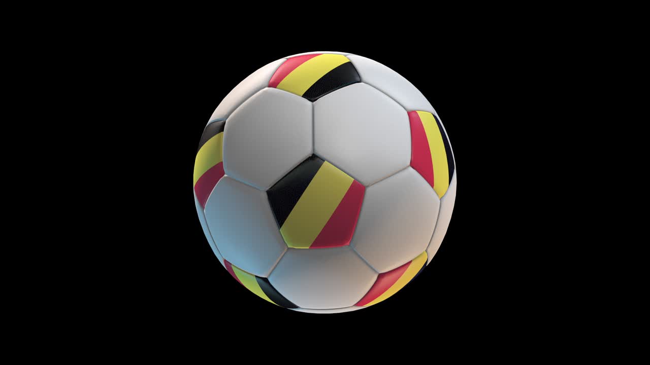 Soccer ball with flag Belgium, on black background loop alpha. 3D Rendering