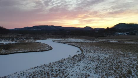 frozen river sunrise landscape