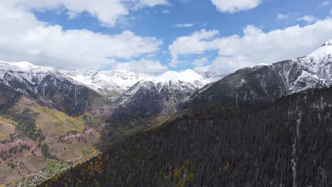 high snowy mountain ridge over forest