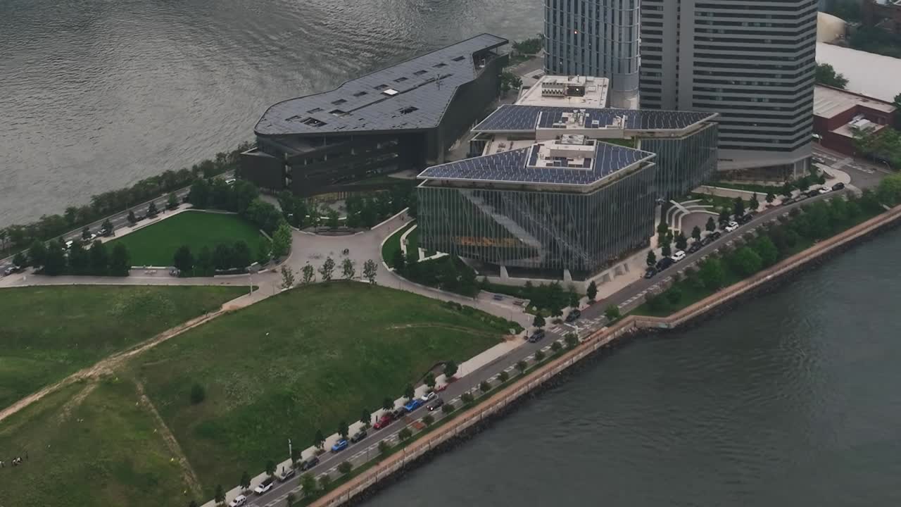 Stunning aerial view of New York waterfront showcasing modern architecture