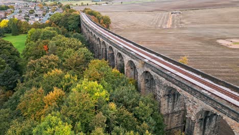 drone footage of the penistone viaduct a curved railway viaduct which carries the railway over sheffield road and the river don