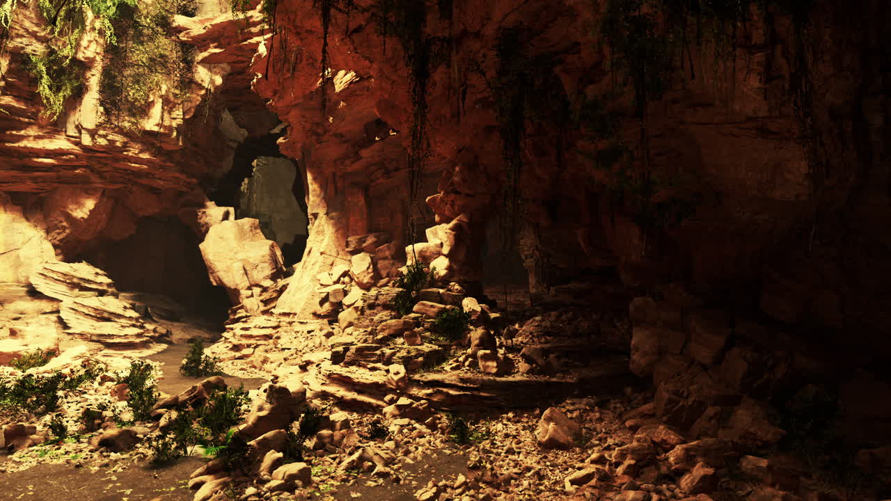 una entrada de cueva oscura y misteriosa en una selva tropical