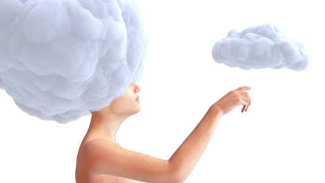 woman body with cloud on head isolate on white background. realistic 3d art composition in creative modern stop motion style. minimal abstract graphic design. fashion loop animation.