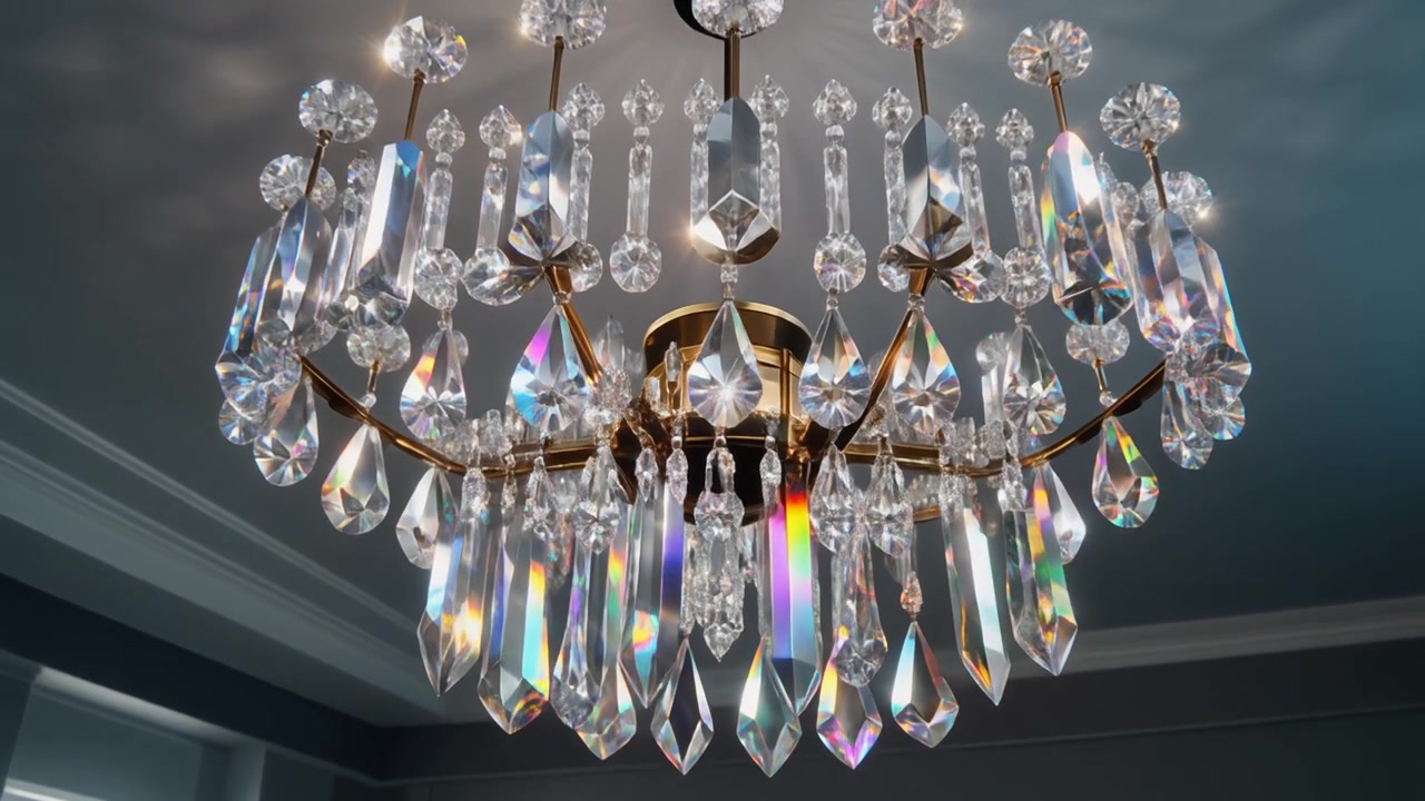 Elegante lampadario di cristallo appeso in una stanza moderna