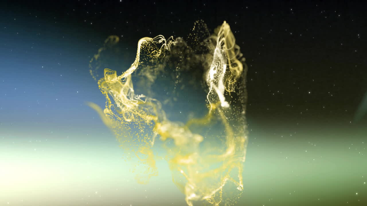 Animation of glowing yellow mesh moving over dark background