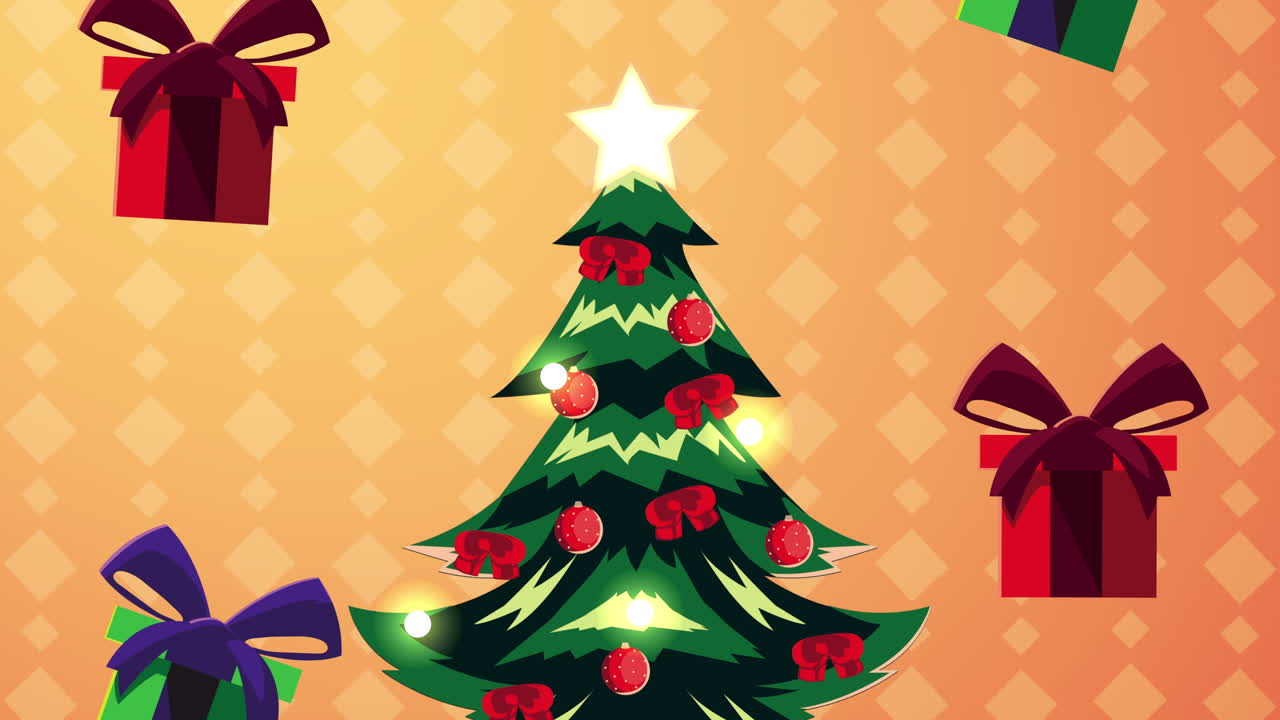 animación de feliz navidad con pino de árbol