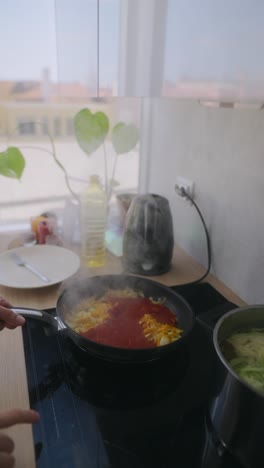 cooking food in the kitchen