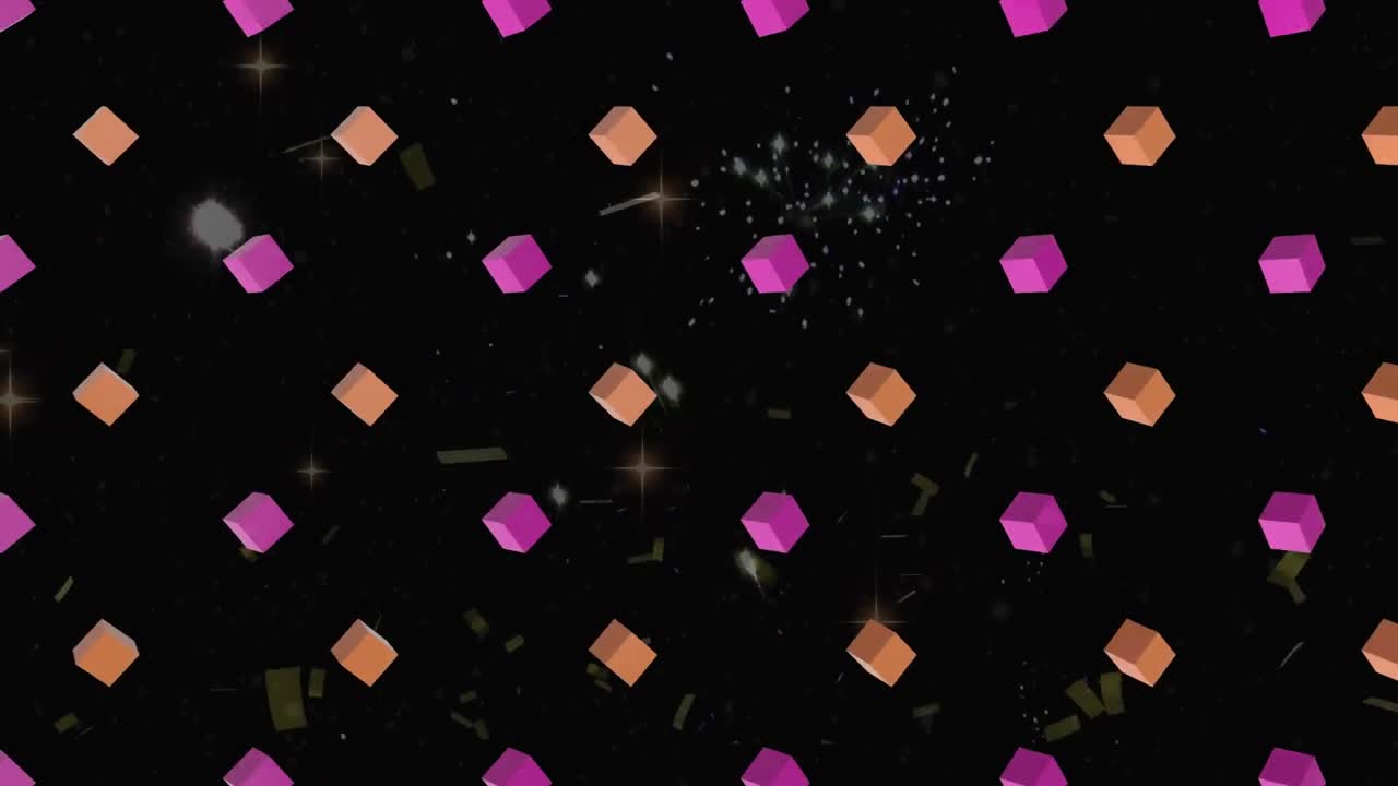 검은색 배경에서 움직이는 큐브 행의 애니메이션