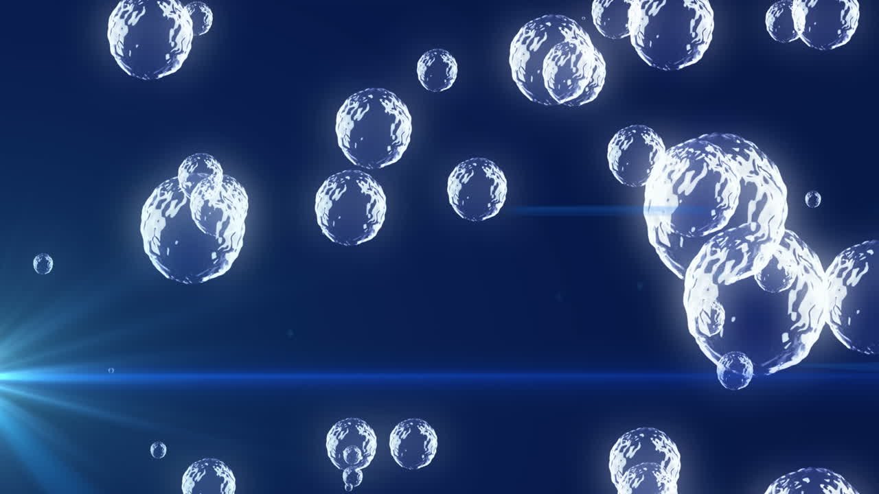 감염된 혈액 세포의 애니메이션은 검은 바탕에 렌즈 플레어와 함께