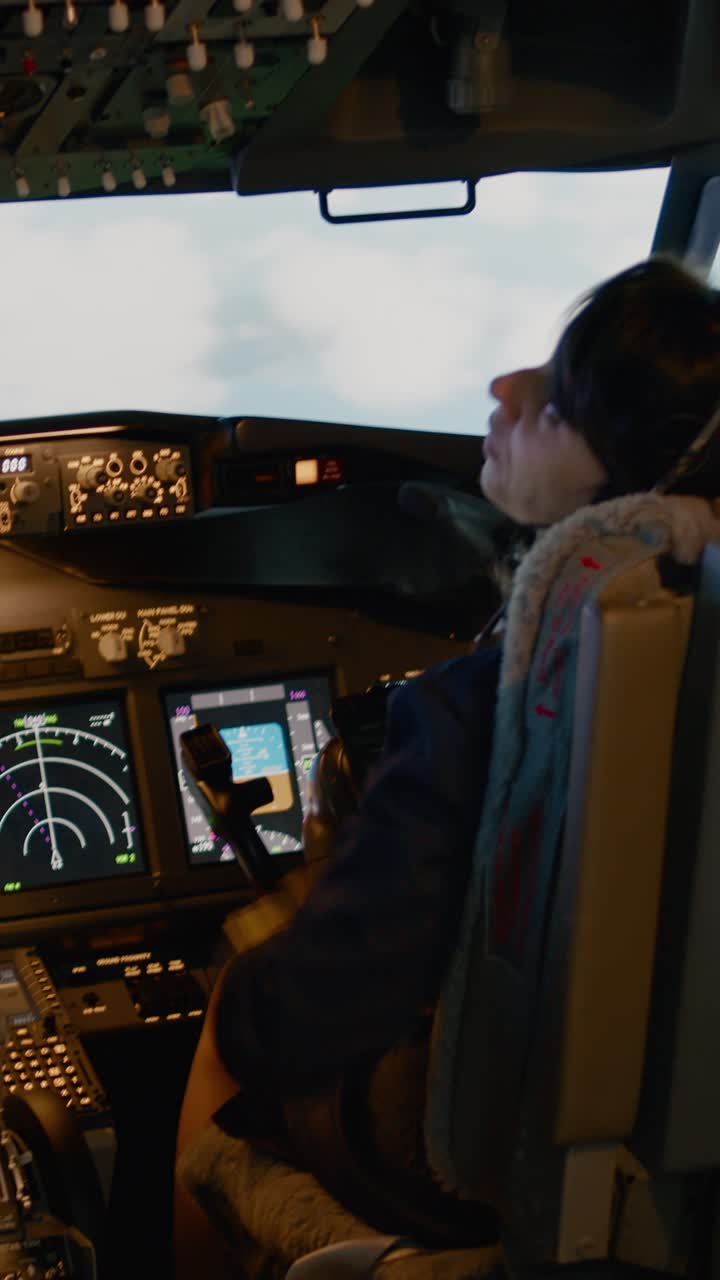 A woman operating a flight simulator