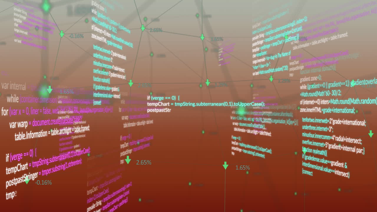 Animation of network of connections and data processing on red background