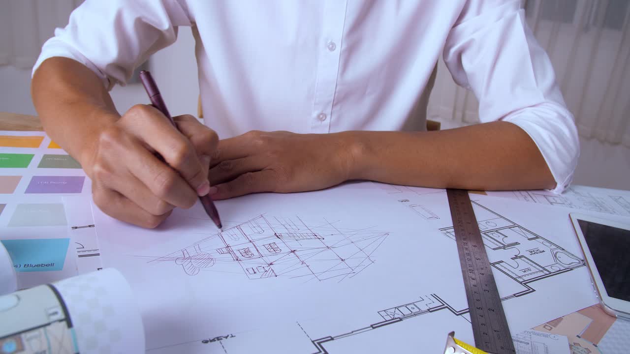 Hands Architecture Drawing On Architectural Project