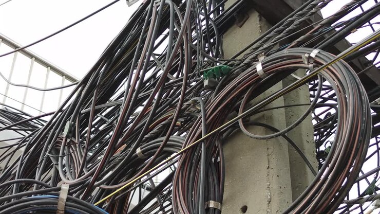 Cable Tangle on Electricity Pole, Close Up, Outdoor-3