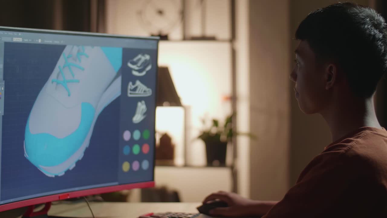 diseñador adolescente trabajando en el diseño de zapatos