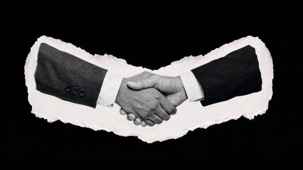 Collage handshake on green animation isolated asset, transparent 4K video, alpha channel, ProRes