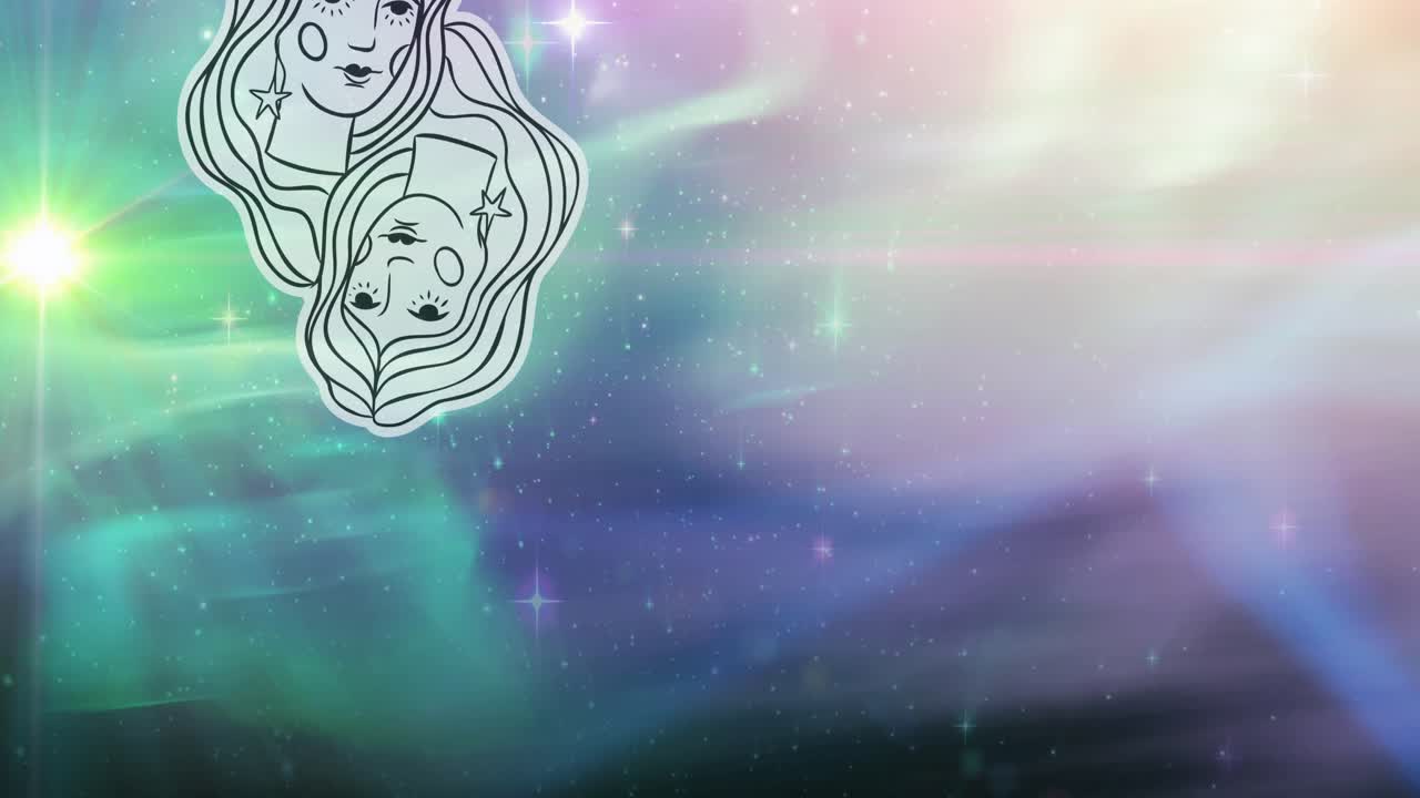 animación de los símbolos del horóscopo sobre las estrellas sobre fondo azul