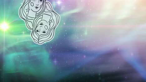 Animation of horoscope symbols over stars on blue background